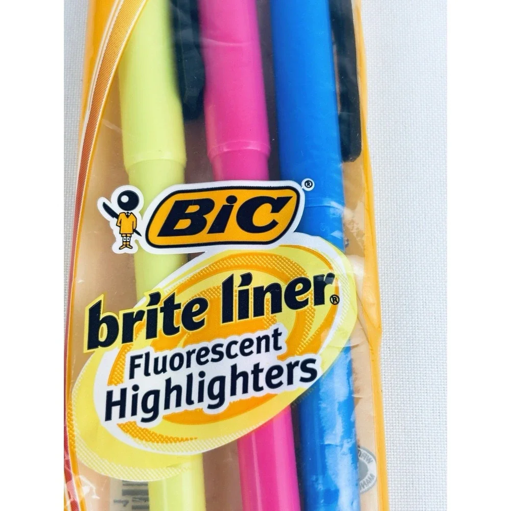 Vintage Bic Brite Liner Neon Fluorescent Highlighters 3 Pack 2001 NOS Sealed